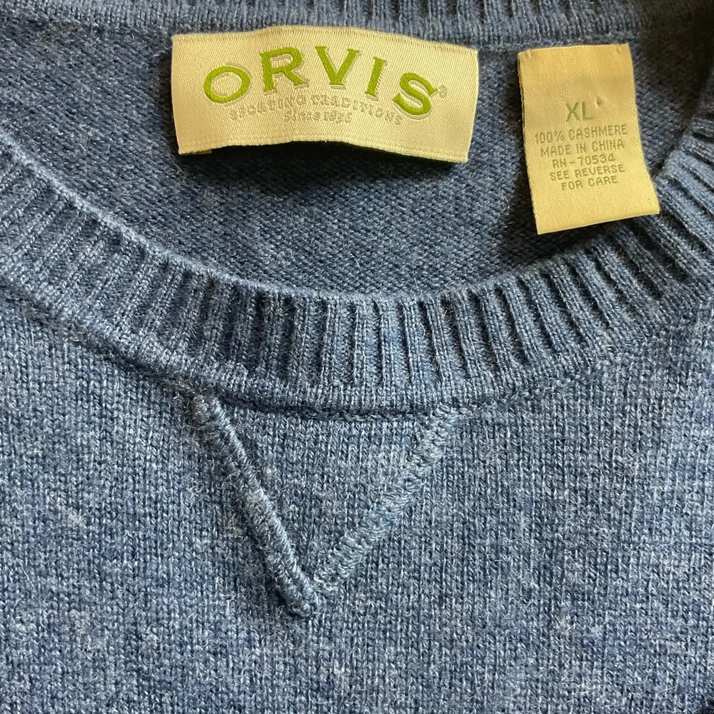 Orvis Sweater Mens Size XL Blue 100% Cashmere Crew Neck Pullover - Picture 8 of 8